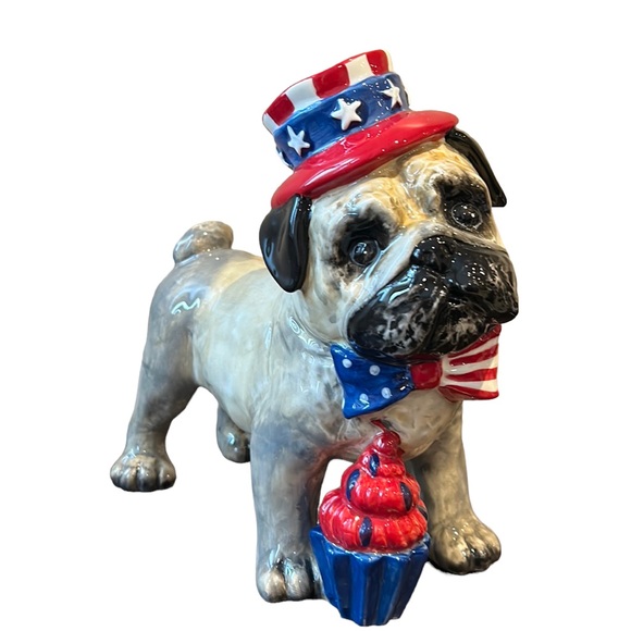 Blue Sky Clayworks PATRIOTIC 4TH OF JULY New Americana Bulldog With Cupcake